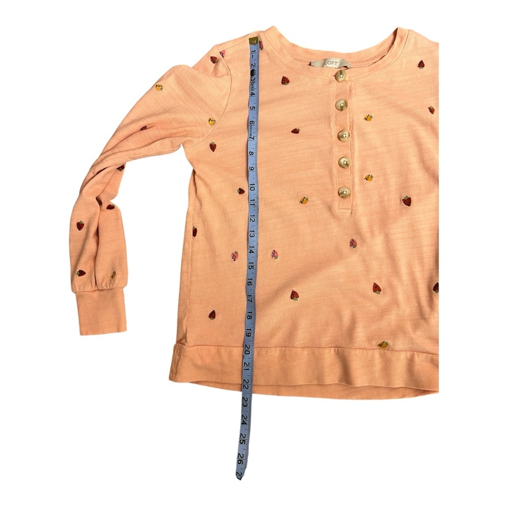 LOFT Women’s Embroidered Strawberry Henley Long Sleeves Lightweight Sweatshirt - Picture 7 of 7